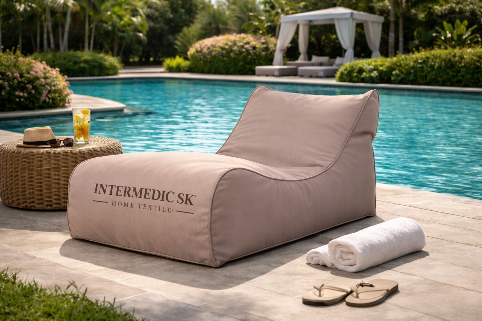 Sedací vak pri bazéne s logom INTERMEDIC SK